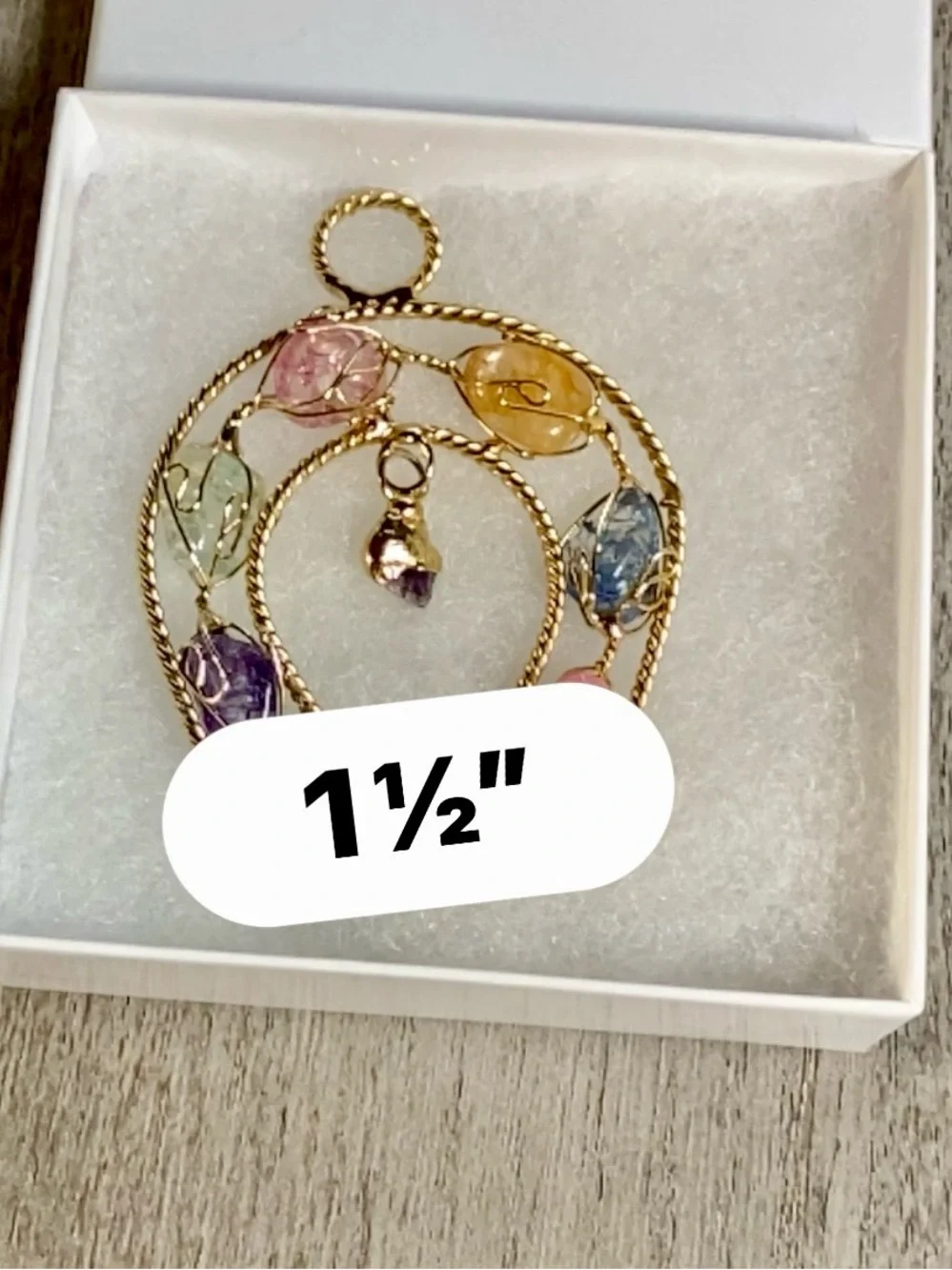 Gold-Tone Multi-Colored Wire-Wrapped Gemstone Pendant